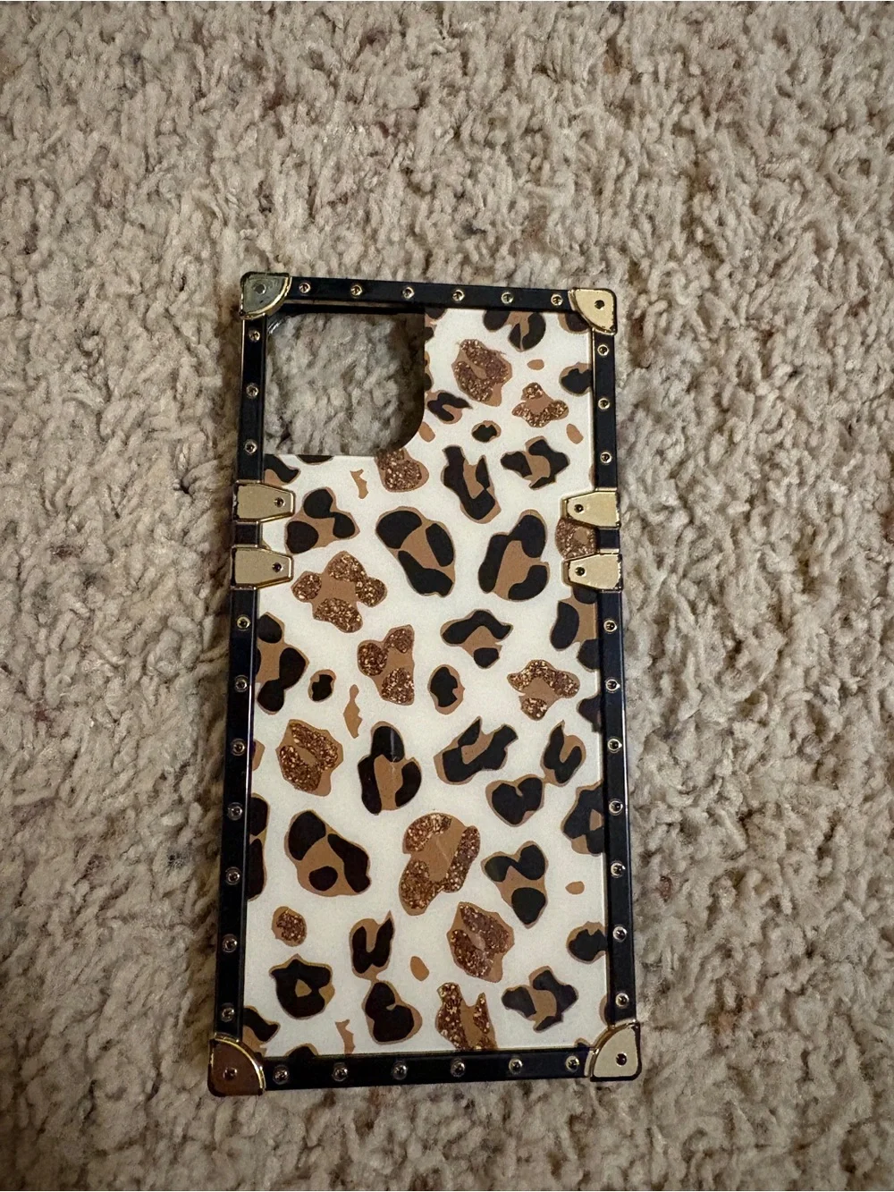 Leopard Print Glitter Accent iPhone 13 Case - White & Gold